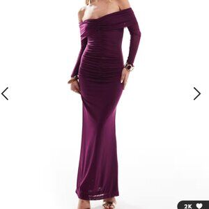 Bardot Artura off the shoulder mesh maxi dress in grape XS NWT